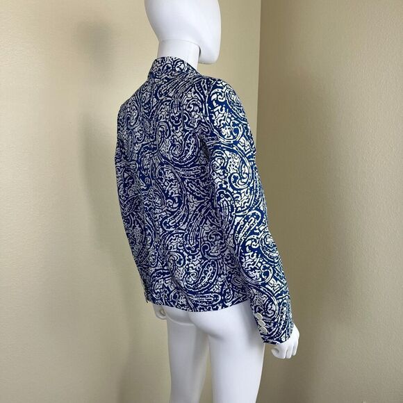 Talbots Womens Size 2 Blue Pasiley Cotton Double Breasted Blazer Jacket Nautical - Picture 12 of 15